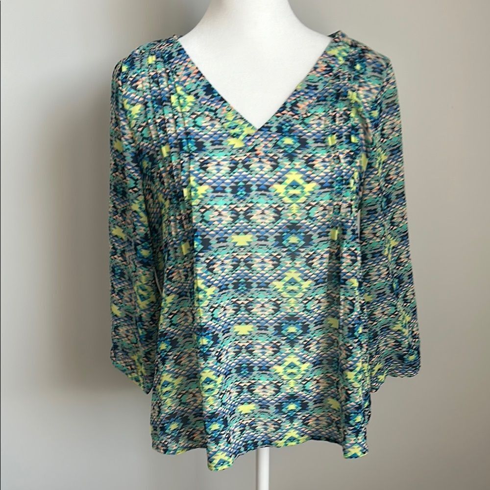 Skies Are Blue Multicolor Patterned Women's Top